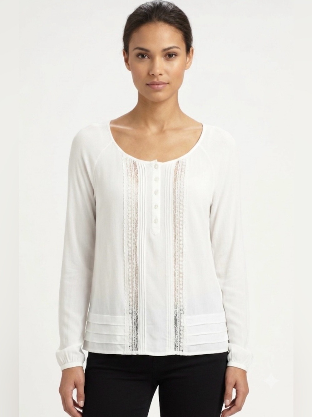 Forever 21 Y2K white  long-sleeved blouse pleated lace feminine Size S/M